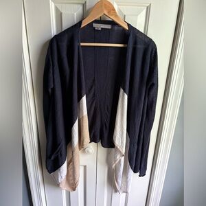 360 Sweater Women's 100% Linen Color Block Waterfall Open Cardigan Size Small